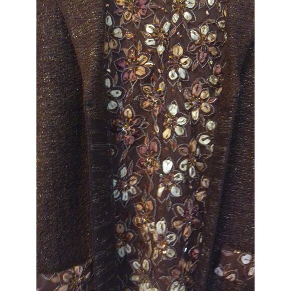 Vintage Christian A Wool Lurex Chocolate Gold Jacket Tank And Skirt Set Size 6 - Picture 10 of 11